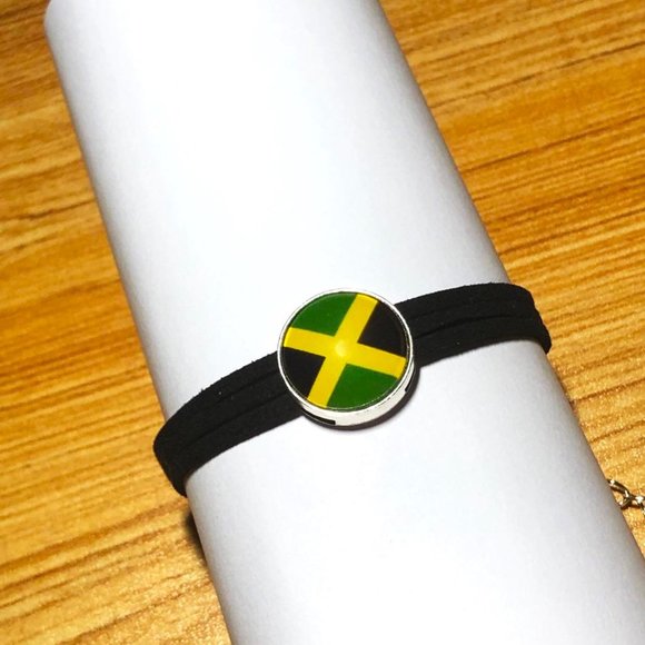 Jamaican Flag adjustable Glass Dome Suede Bracelet - Picture 2 of 7